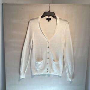 j crew cardigan women M alpaca blend ivory pockets jeweled buttons preppy